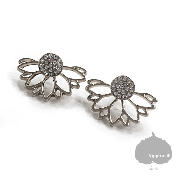 YGG* flower catch rhinestone earrings silver silver lotus. flower back catch pair both ear minute 