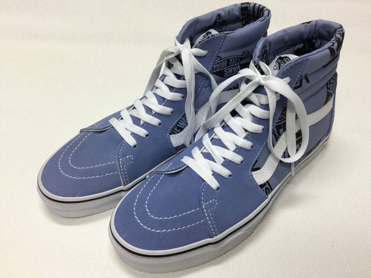 VANS レア!! SK-8 Hi 水色系 ロゴ 総柄 US8.5 (26.5cm) アメリカ企画限定!! バンズ ハイトップ