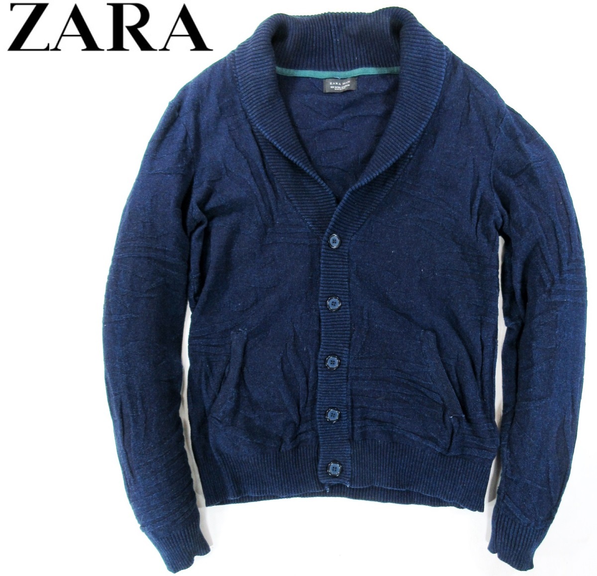 ZARA MAN ザラ メンズ ショールカラー コットンニットカーディガン_画像1