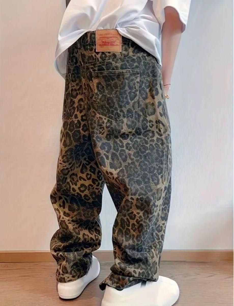 新品 バギーデニム 豹柄 ヒョウ柄 ワイドパンツ y2k ストリート 新品 バギーデニム 豹柄 ヒョウ柄 ワイドパンツ y2k ストリート