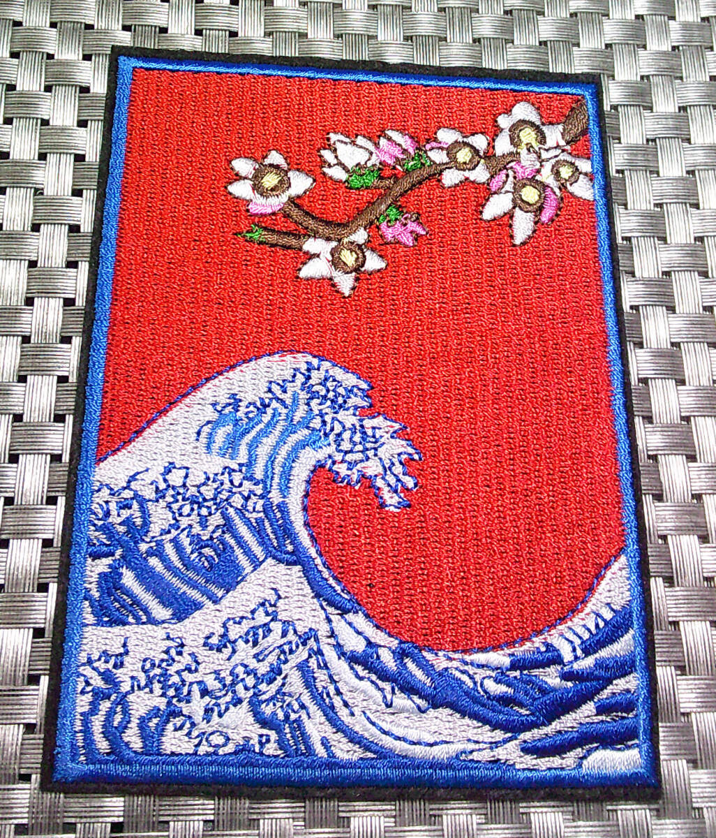 赤花札青荒波桜》 【荒波・花 角丸四角】新品 『荒波・花』 刺繍 赤花札青荒波桜》 【荒波・花 角丸四角】新品 『荒波・花』 刺繍