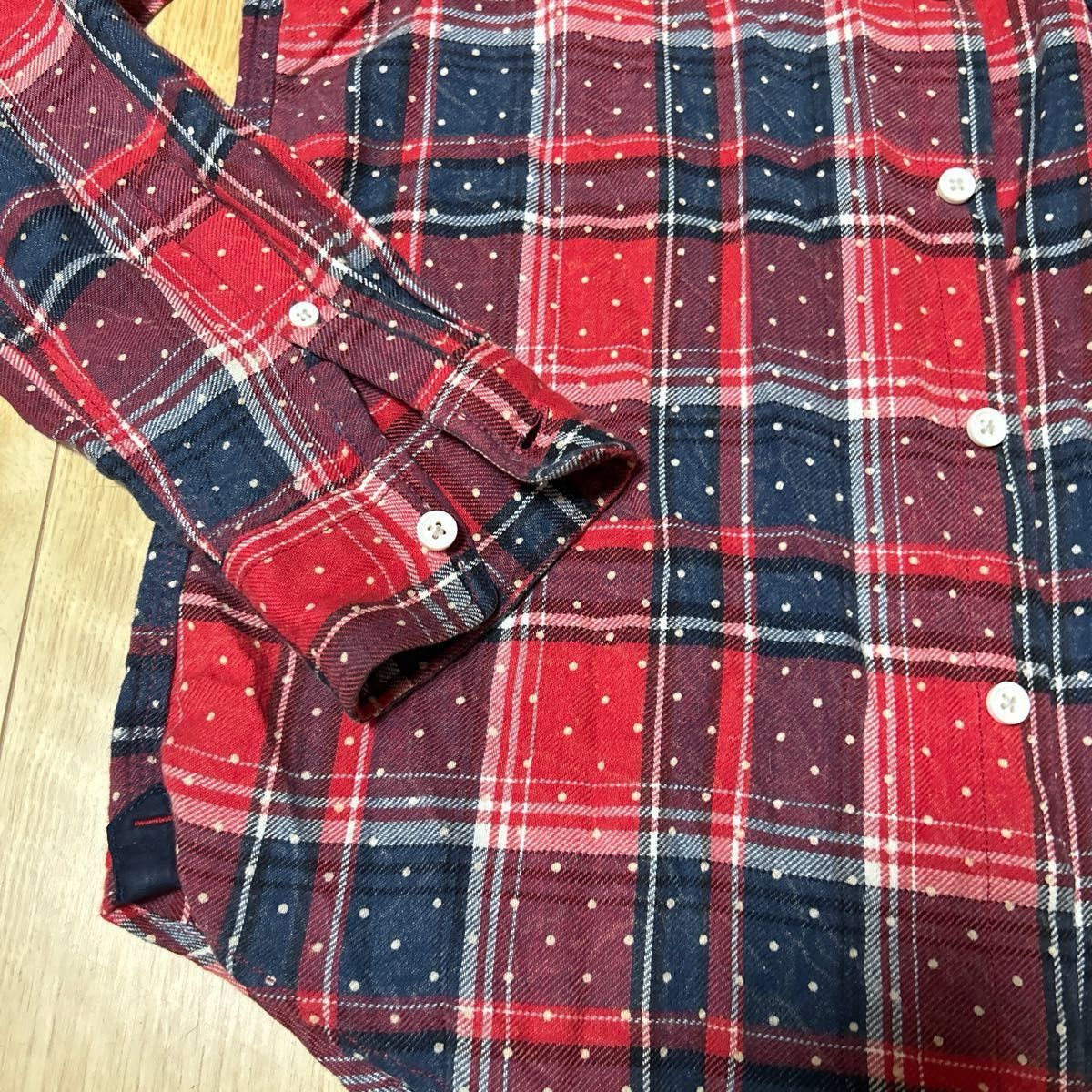 メンズ チェックシャツ 長袖シャツ チェック柄 赤 レッド 水玉 メンズ チェックシャツ 長袖シャツ チェック柄 赤 レッド 水玉