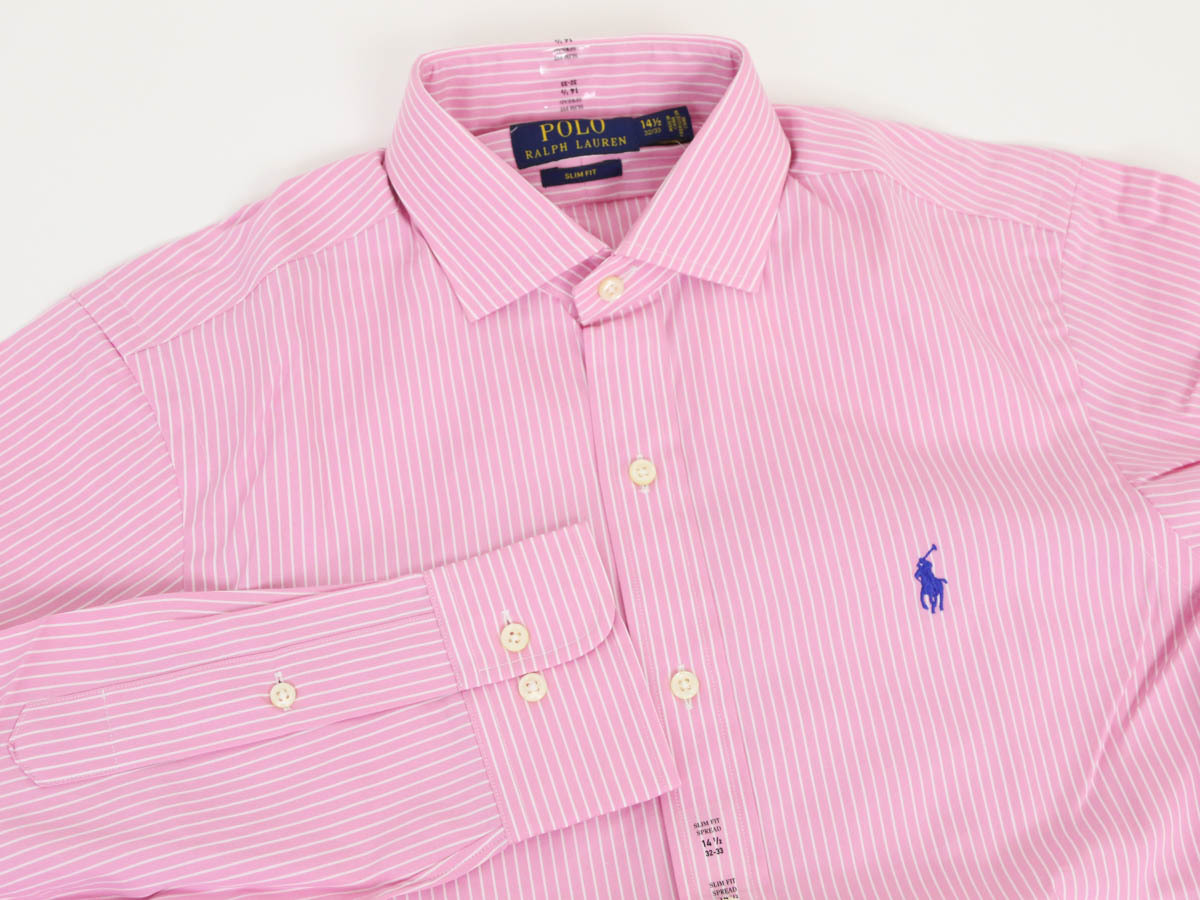 新品 アウトレット 18330 17サイズ 長袖 ストライプ シャツ polo ralph lauren ポロ ラルフ ローレン ピンク_画像2