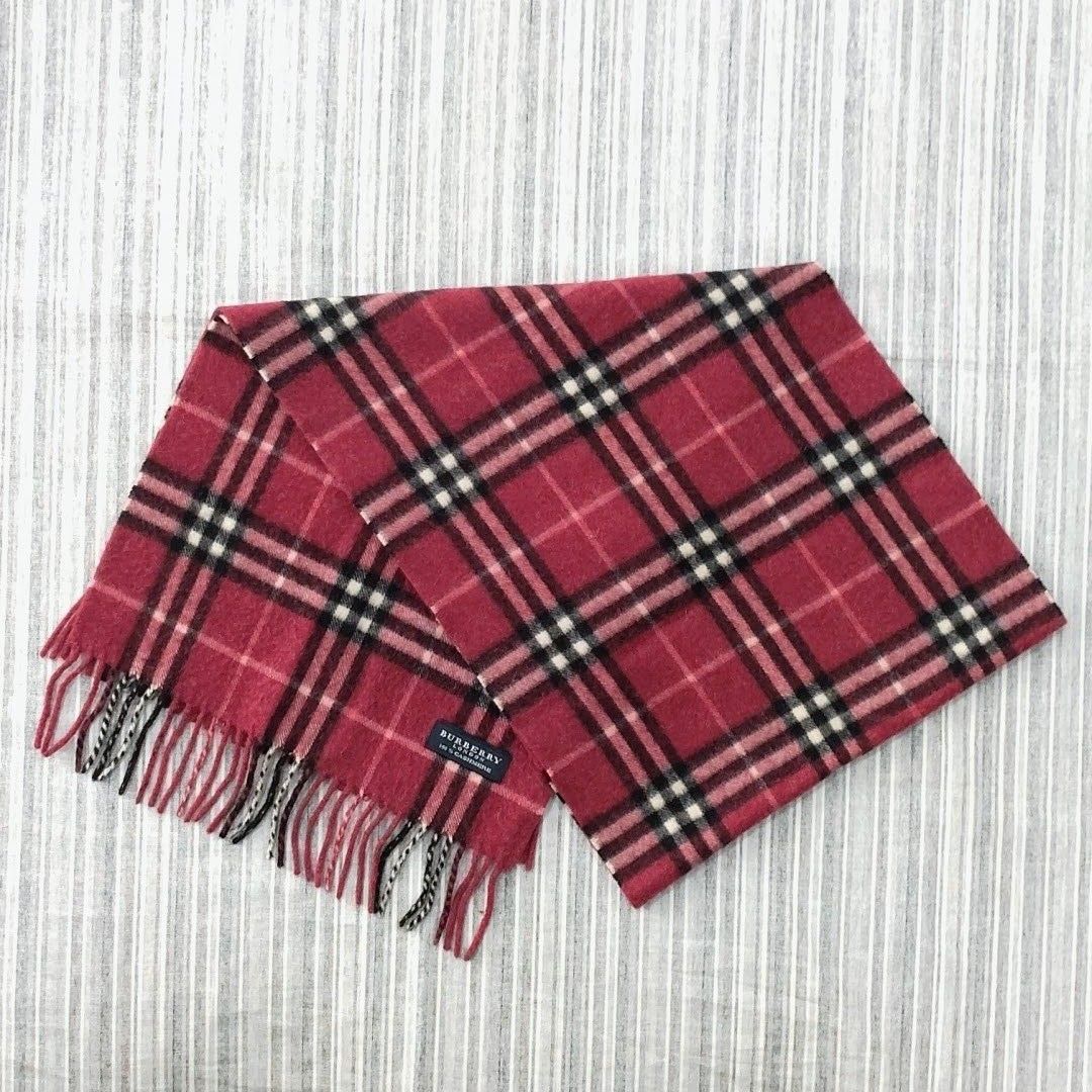 Burberrys カシミヤ100%ノバチェックマフラー ワインレッド 1 美品 バーバリー カシミヤ100% チェック柄 マフラー ワイン