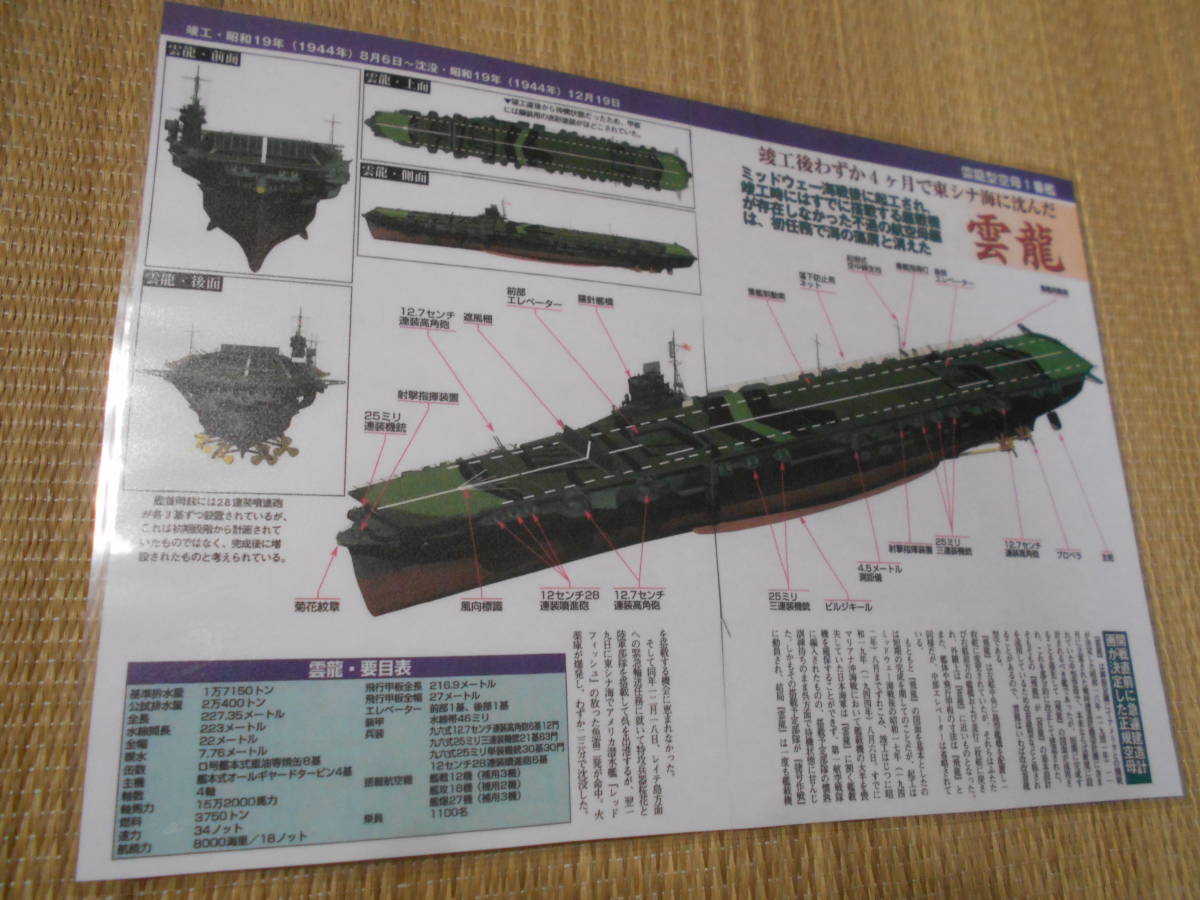 ヤフオク カラー帝国海軍四面艦型図イラスト 正規空母 雲龍