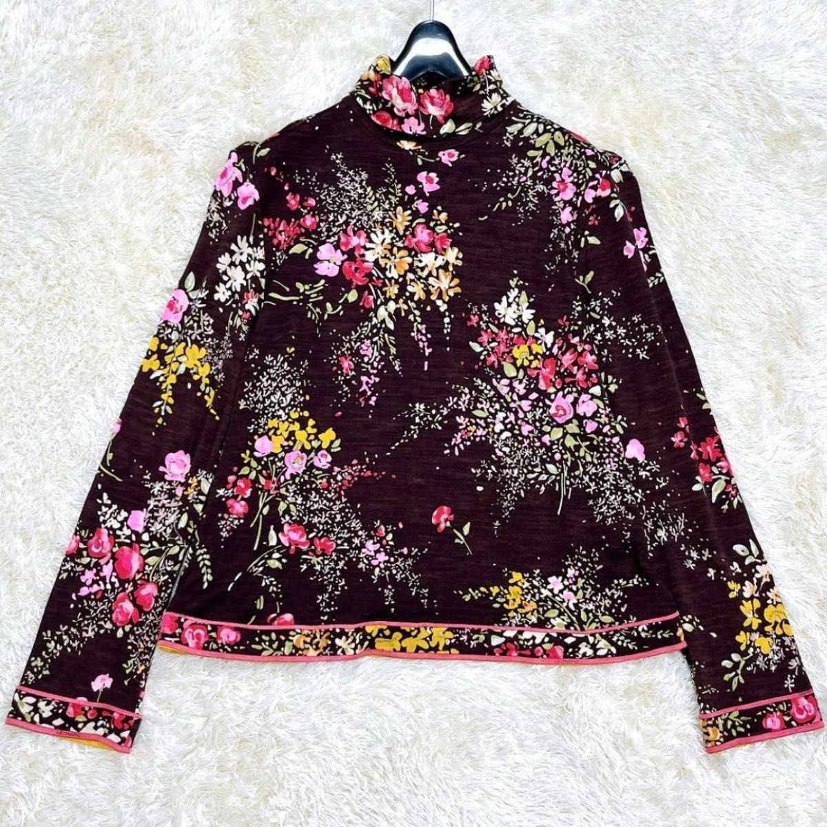 レオナール 花柄 フラワー トリム M シルク 黒 長袖 カットソー レオナール 花柄 フラワー トリム M シルク 黒 長袖 カットソー