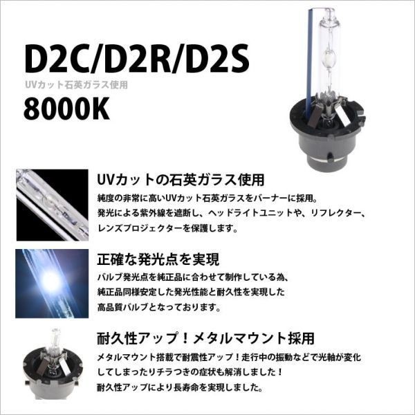 デリカ デュアリス送料無料/D2C/D2R/D2S純正交換HIDバルブ8000K_画像2