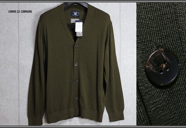 新品 コムサコミューン/COMME CA COMMUNE 秋冬 イタリア LANEROSSI/ラネロッシ ハイゲージ ニット カーディガン/M/オリーブ/定価1.3万円