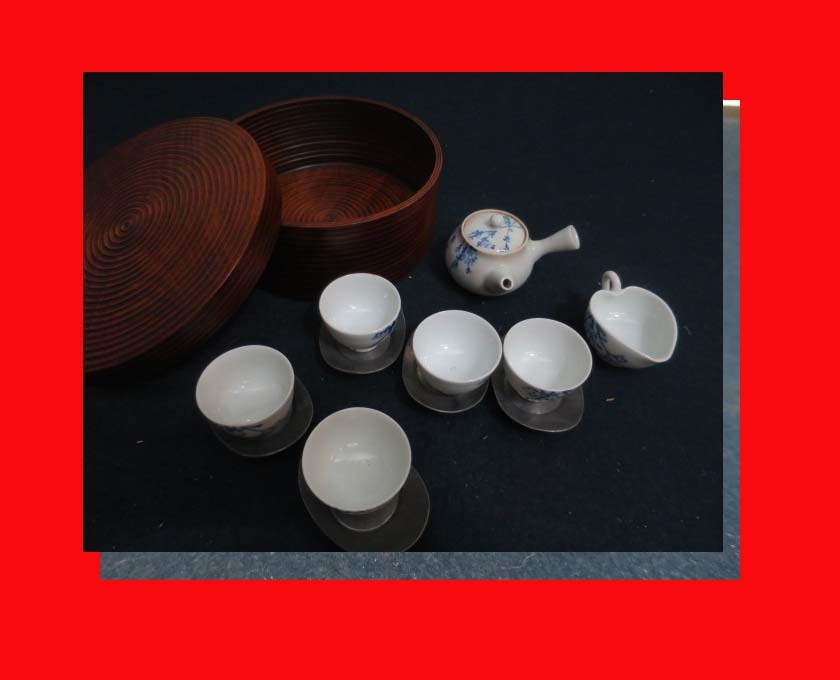 『1年保証』 :即決【古都京都】「煎茶セットC-389」茶道具・鉄瓶.蒔絵〝江〟 茶碗