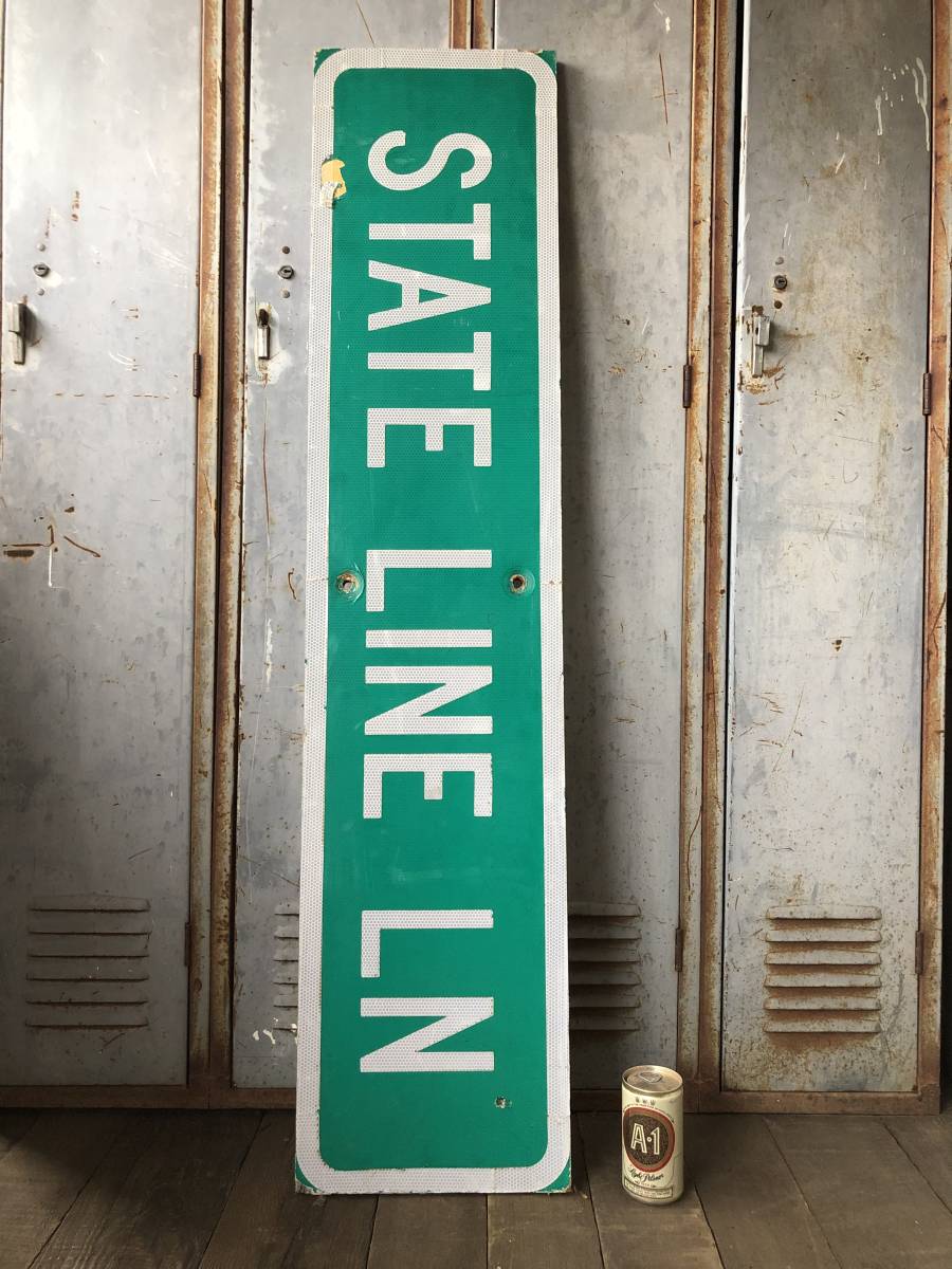 即決 STATE LINE LN 133x30cm ロードサイン ビンテージ 道路標識 看板 反射板 ガレージ フェンス ガーデニング アメリカ_画像1