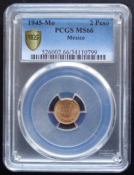 ■■メキシコ 2ペソ金貨 1945年 PCGS MS66 Restrike 未使用品+ 人気有り!■■ - 3