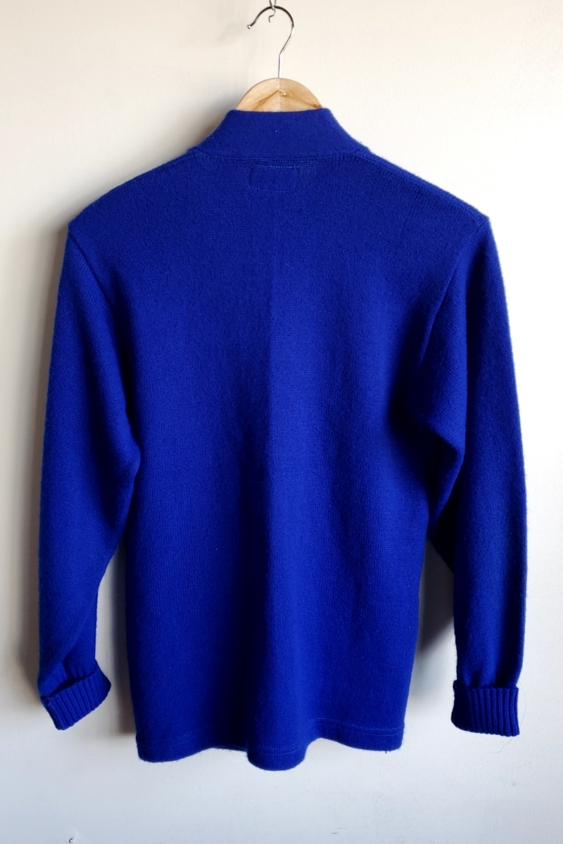 T68★80s Sand Knit レタードカーディガン 36 ブルー 青 ニット セーター 起毛 メンズ vintage ヴィンテージ 古着 USED 中古 0001