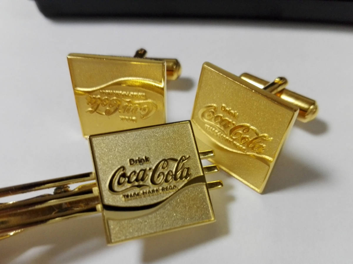 即決 非売品 レア コカ・コーラ コカコーラ ネクタイピン カフス セット Coca-Cola ロゴマーク レトロ グッズ レターパック 送料無料_画像2