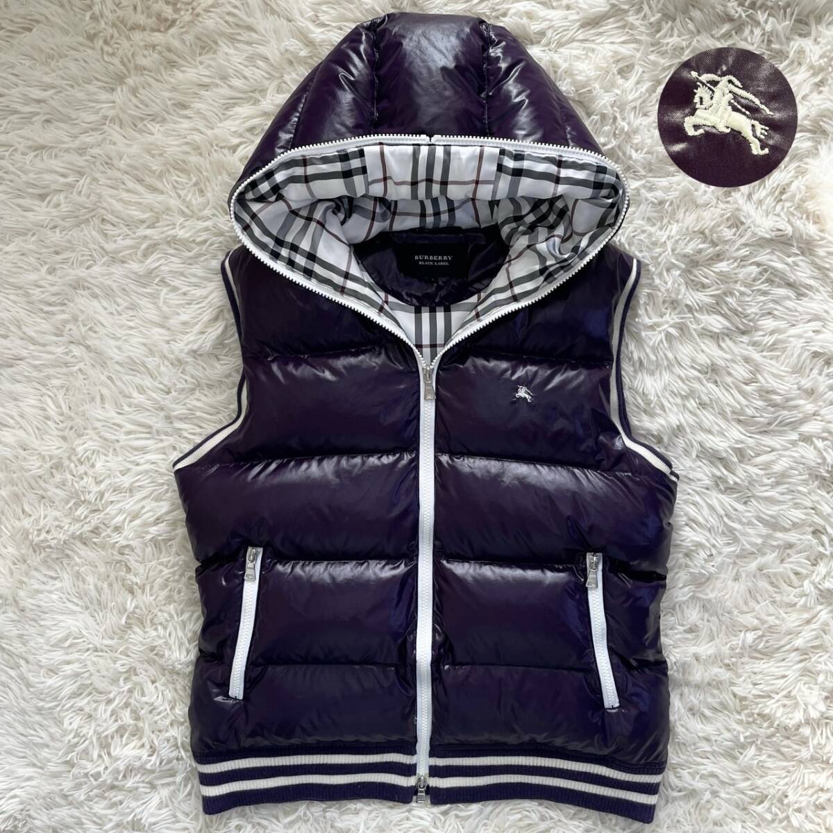 極暖✨BURBERRY バーバリー ブラック ダウンベスト ノバチェック L Bibian 比比昂- 美品!!! バーバリーブラックレーベル『極暖