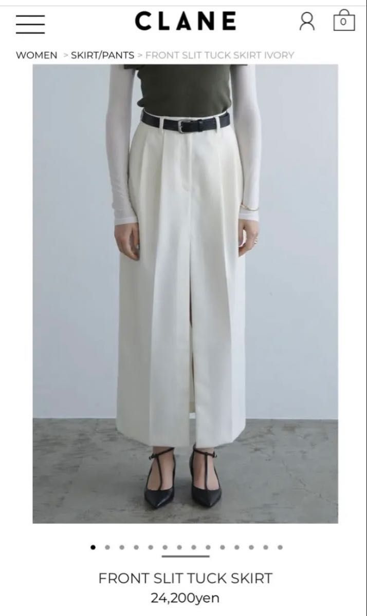 CLANE FRONT SLIT TUCK SKIRT アイボリー