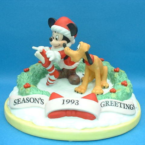 贈る結婚祝い ディズニー　ミッキー＆プルート　1993年クリスマスフィギュア　USAディズニーテーマパーク　陶器製 その他