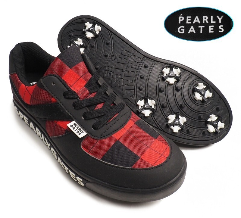 新品定価37400円 PEARLY GATES パーリーゲイツ バッファローチェック ソフトスパイク ゴルフシューズ/スニーカー 27㎝レッド(102)