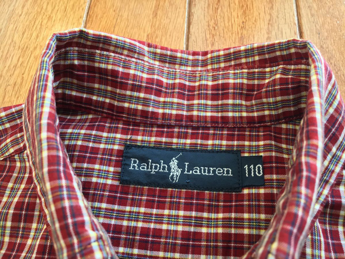 超美品★Ralph Lauren (ラルフローレン)半袖 シャツ キッズ 110cm 使用１回 レッド チェック (株)ナイガイ ブランド 海外旅行 ボーイズ