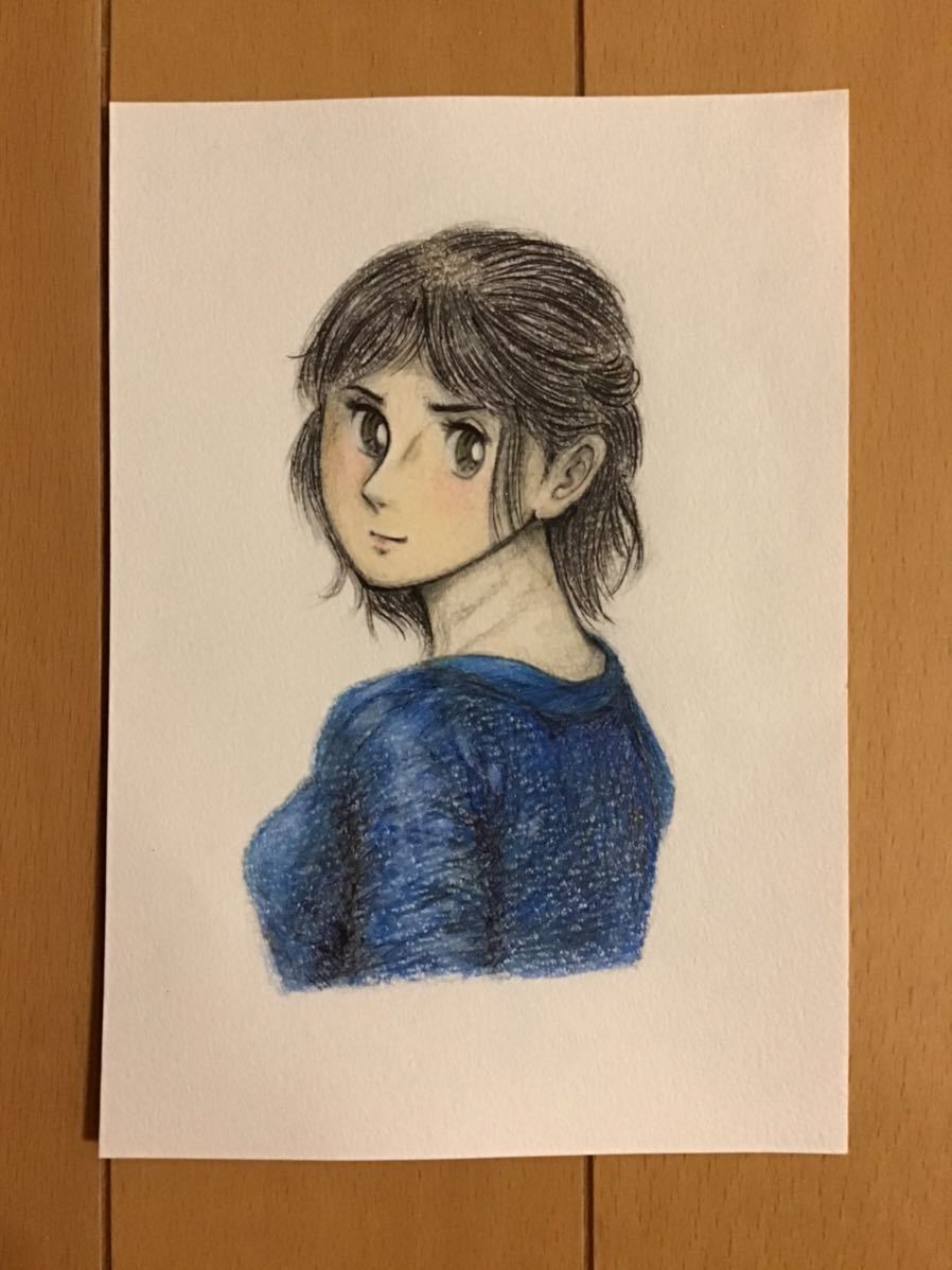 ヤフオク 手書きイラスト 振り向く 鉛筆 色鉛筆 ボール