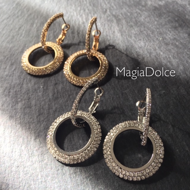  free shipping *MagiaDolce 5413*2way earrings Kirakira hoop earrings Gold hoop earrings Gold earrings party earrings 