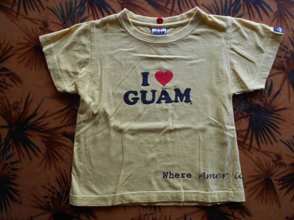 Tシャツ no.57 I LOVE GUAM, S, 黄色, 綿100%米軍基地から出たもの中心_画像1