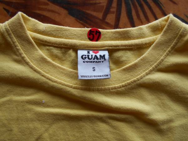 Tシャツ no.57 I LOVE GUAM, S, 黄色, 綿100%米軍基地から出たもの中心_画像2