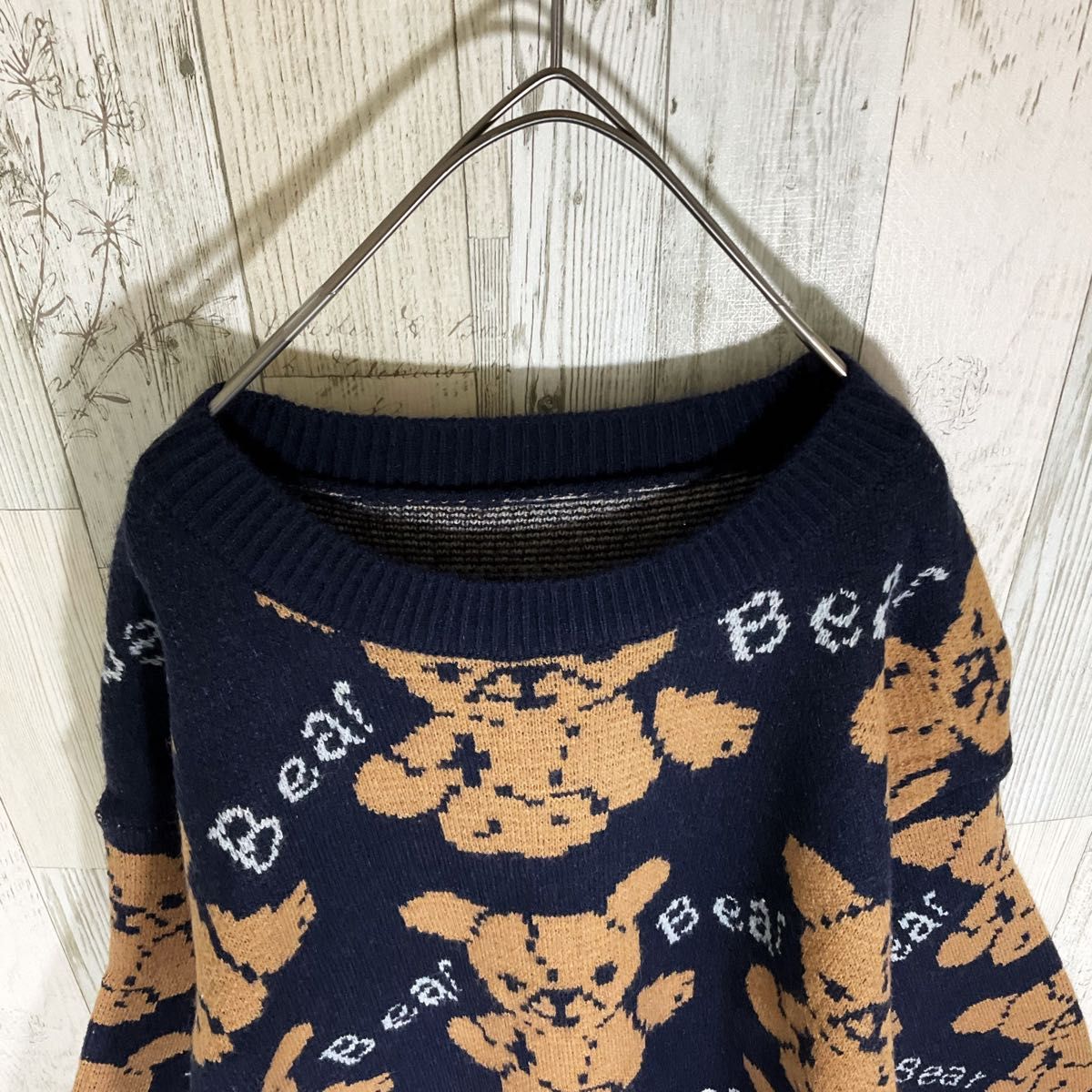 柄ニット 柄セーター レディース S ネイビー 未使用 古着 総柄 柄ニット 柄セーター レディース S ネイビー 未使用 古着 総柄