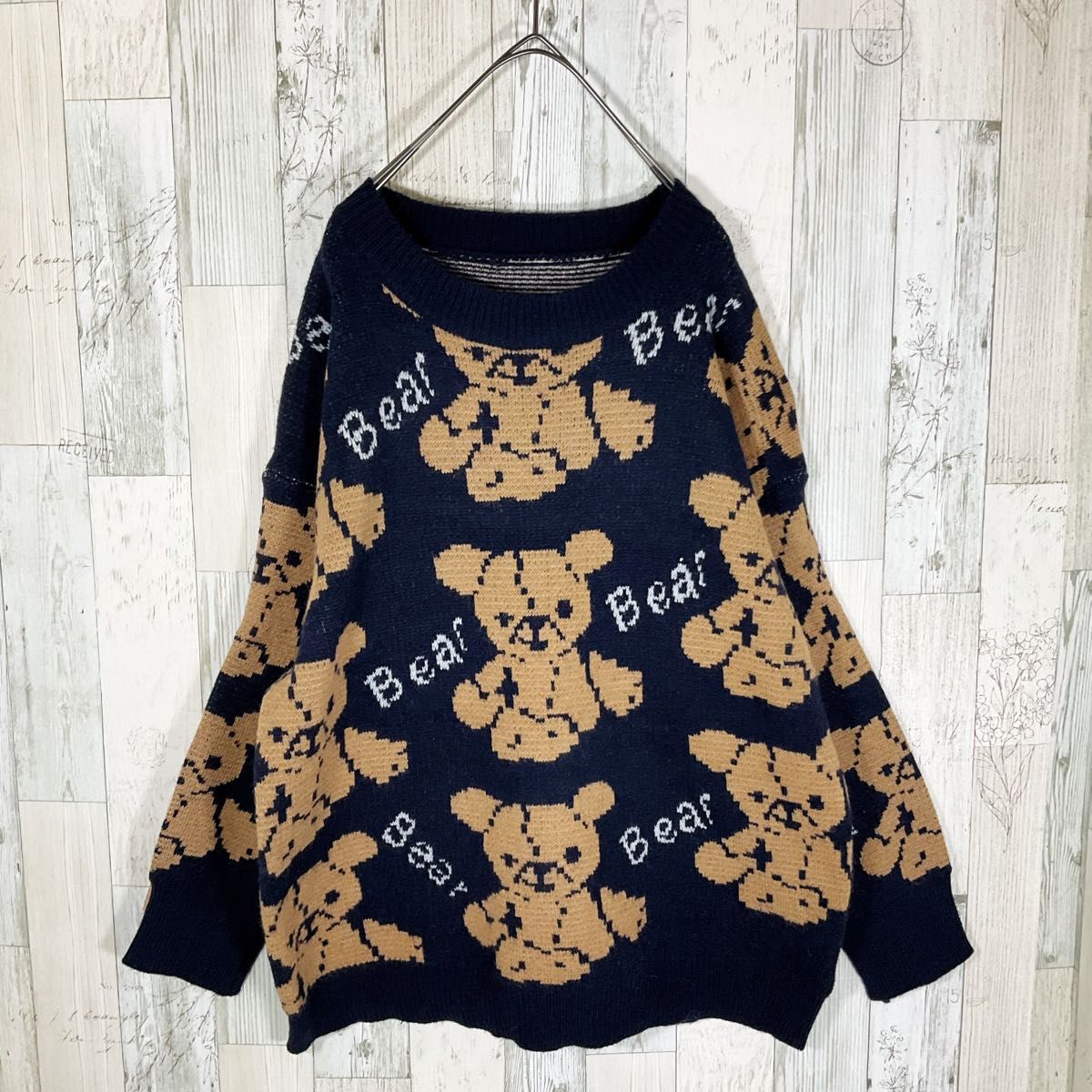 柄ニット 柄セーター レディース S ネイビー 未使用 古着 総柄 柄ニット 柄セーター レディース S ネイビー 未使用 古着 総柄