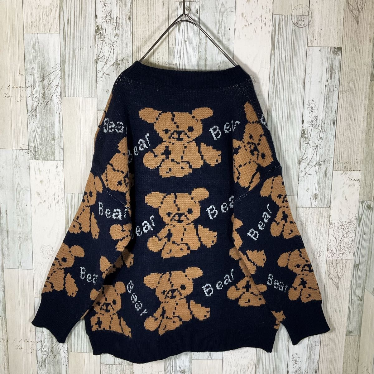 柄ニット 柄セーター レディース S ネイビー 未使用 古着 総柄 柄ニット 柄セーター レディース S ネイビー 未使用 古着 総柄
