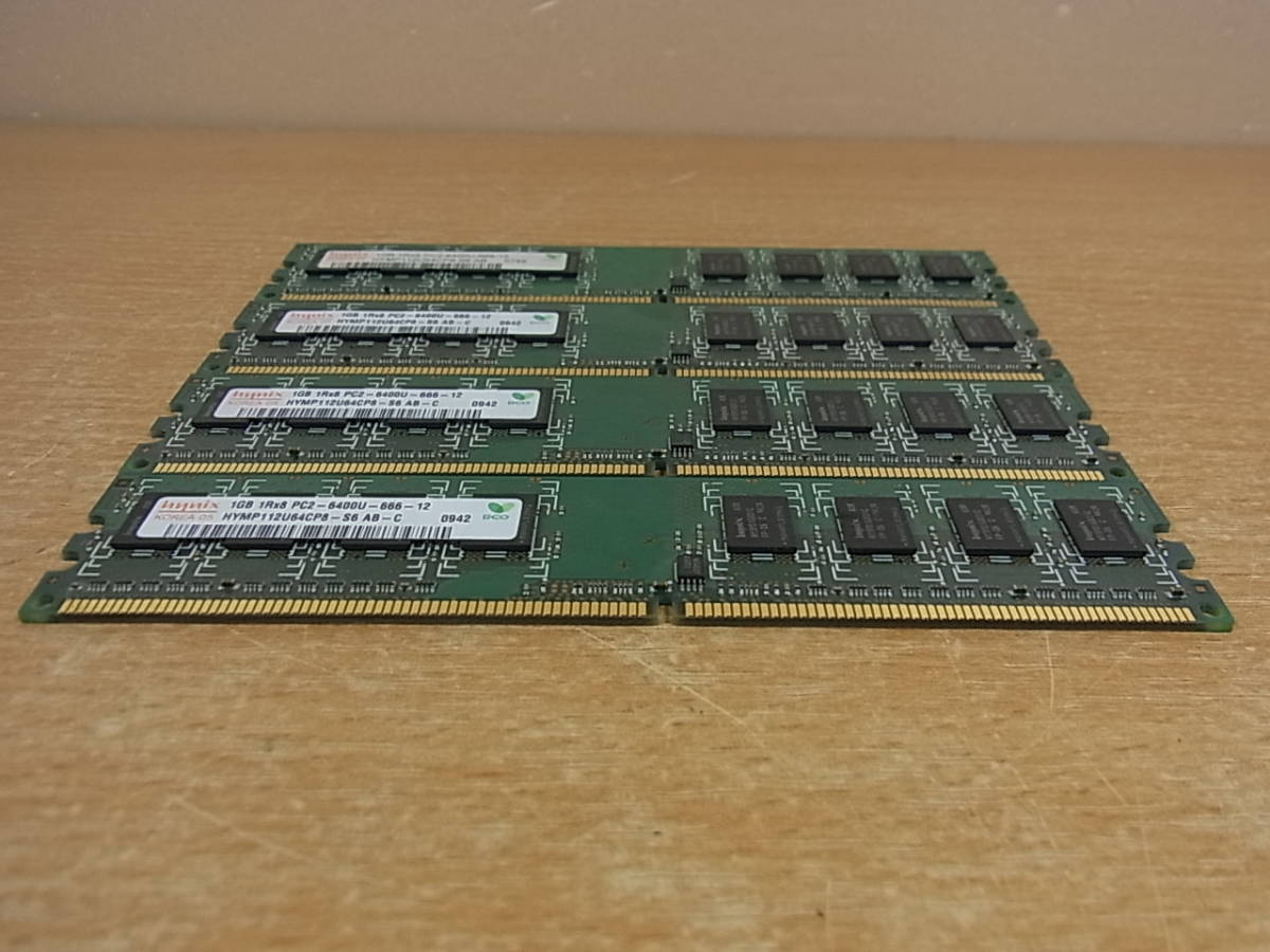 △A/919●ハイニクス hynix☆デスクトップPC用メモリ 1GB×4枚組☆PC2-6400U DDR2☆HYMP112U64CP8☆動作不明☆ジャンク_画像2