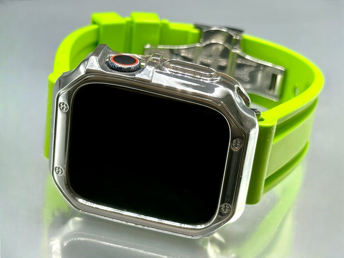 ライムシルバー アップルウォッチバンド ラバーベルト Apple Watch カバー　ケース メンズ レディース 38mm40mm41mm42mm44mm45mm46mm49mm