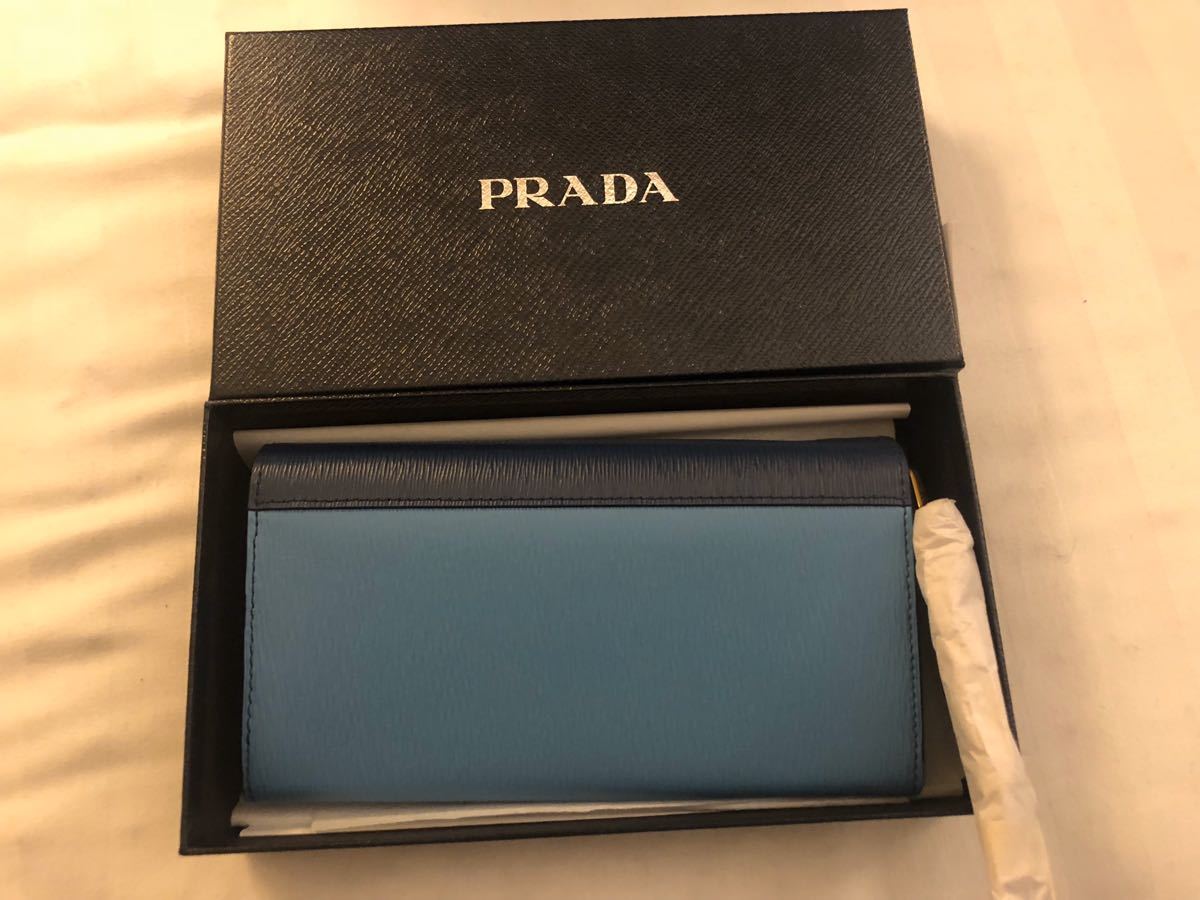 新品 未使用 PRADA プラダ 財布 長財布 青 ウォレット ブルー