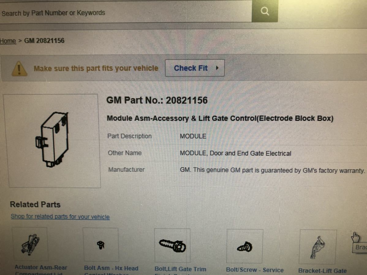 GM series module ASM accessory & lift gate parts NO:GM20821156 store identification NO:87