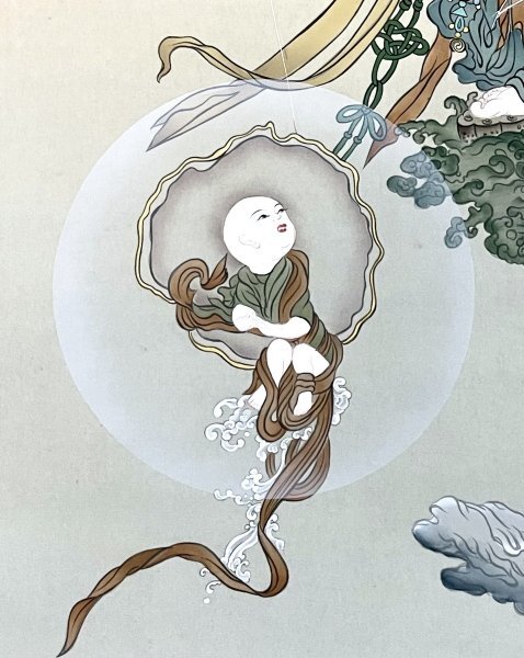 須田霞亭 観音図 画讃 絹本肉筆掛軸 新潟 師景年、広業 仏画 須田霞亭 観音図 画讃 絹本肉筆掛軸 新潟 師景年、広業 仏画
