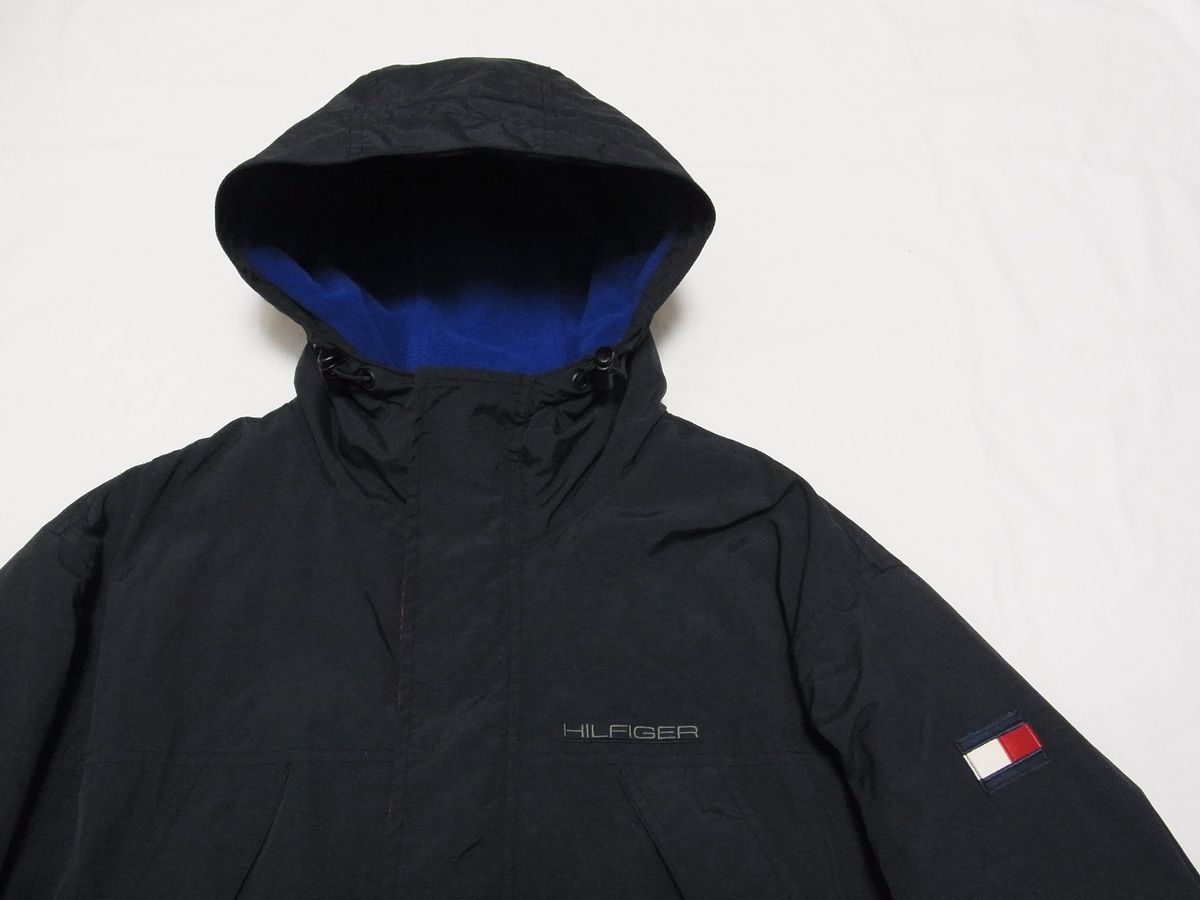 ☆ 90s ビンテージ TOMMY HILFIGER トミーヒルフィガー COLD STOP ナイロン フリース ジャケット sizeS 黒 ☆古着 フラッグ ロゴ オールド_画像2