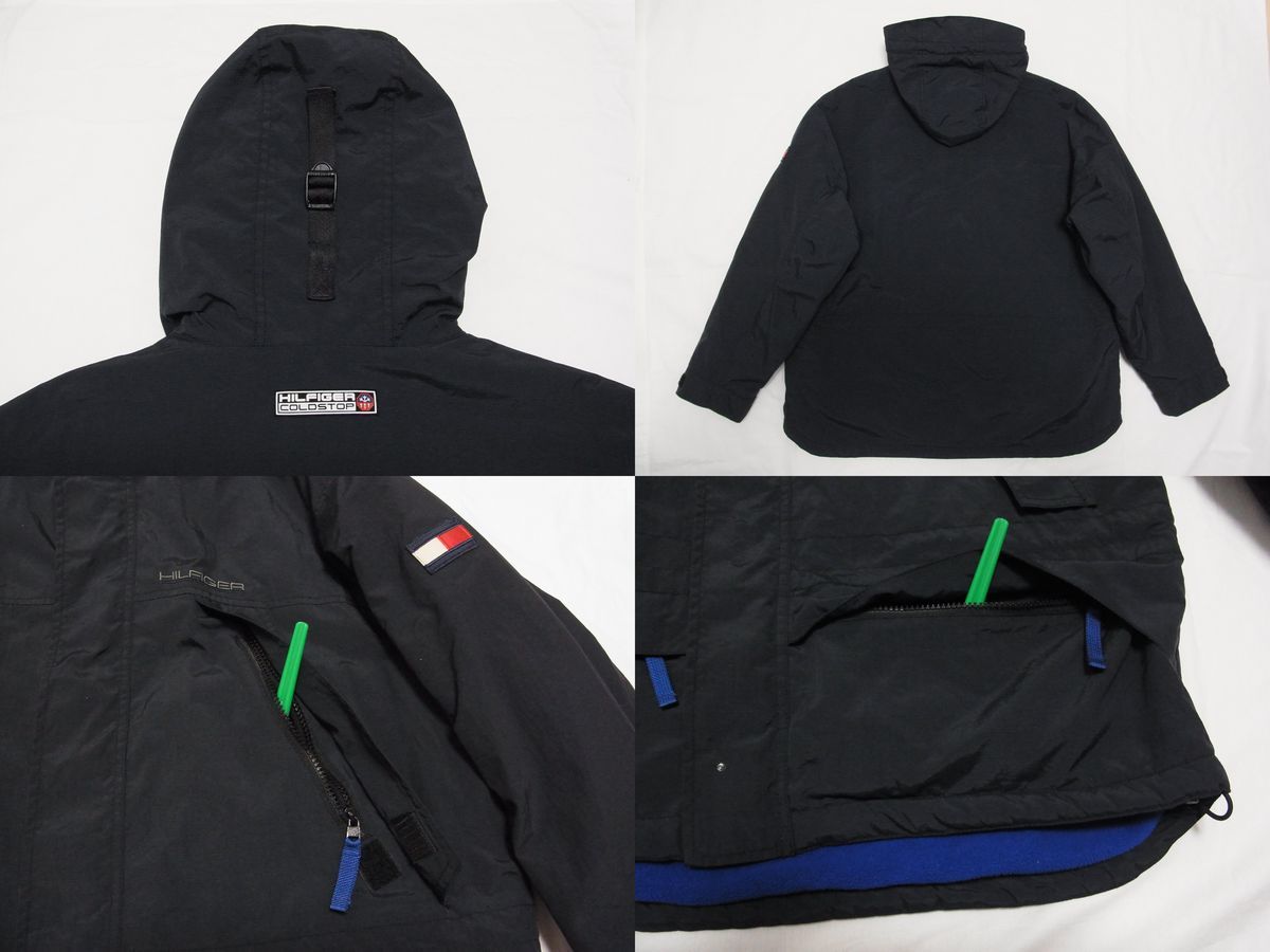 ☆ 90s ビンテージ TOMMY HILFIGER トミーヒルフィガー COLD STOP ナイロン フリース ジャケット sizeS 黒 ☆古着 フラッグ ロゴ オールド_画像10