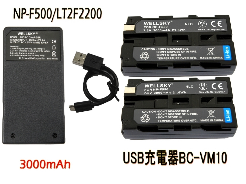 LT2F2200 [新品] NP-F550 NP-F570 互換バッテリー 2個 + Type-C USB 急速互換充電器 バッテリーチャージャー1個 双葉電子 14MZHP 12ZH
