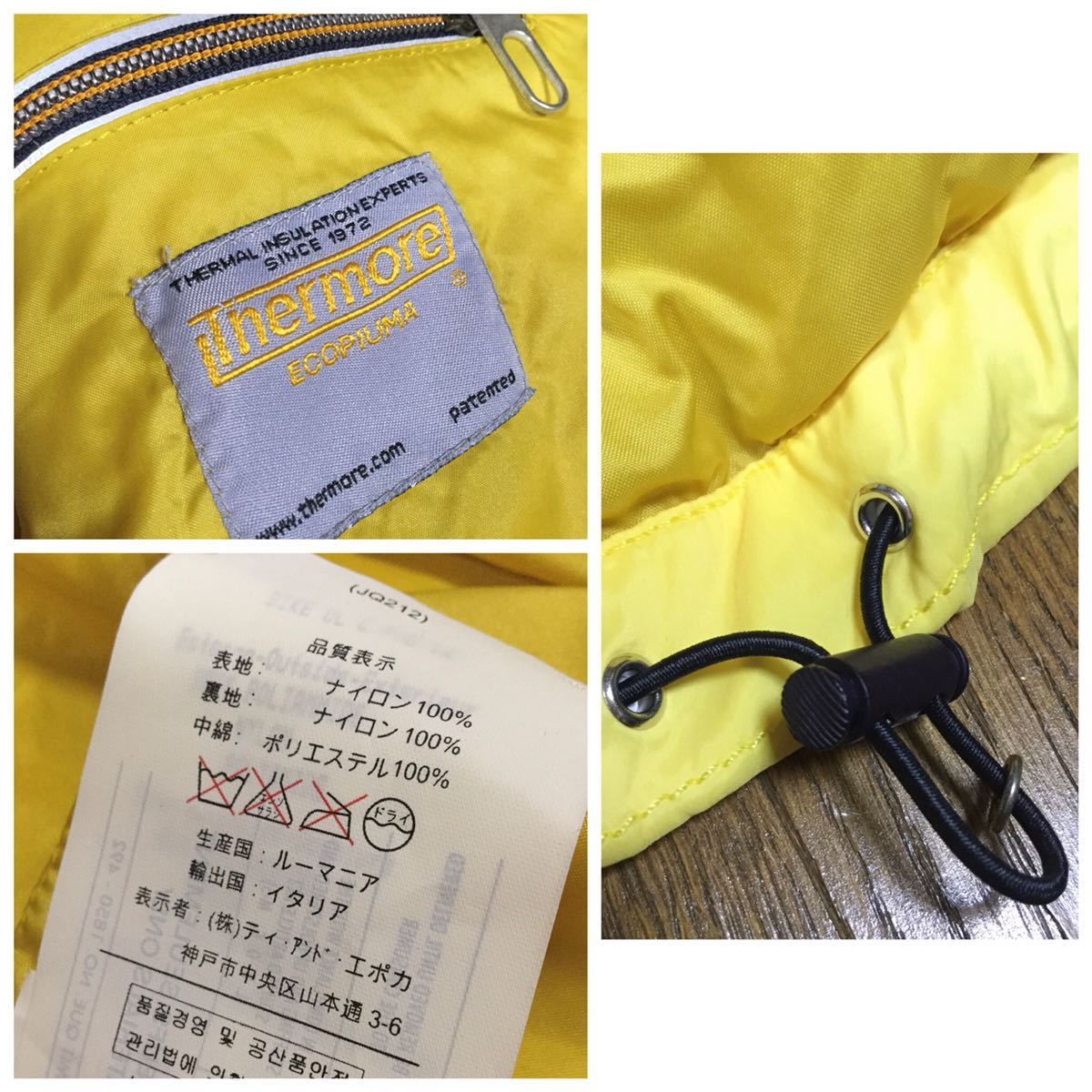 良品「CRUST」エコダウン ライダースジャケット Yellow SIZE:L ルーマニア製 高級人工ダウン“THERMORE”使用