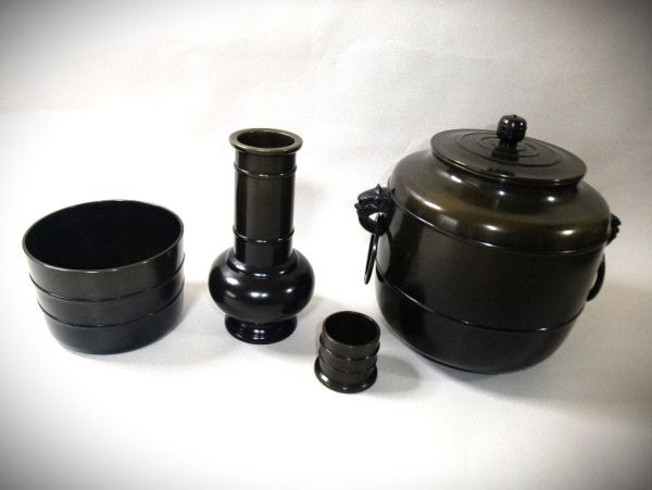 睦】高岡銅器 唐銅 皆具 一揃 獣耳 鐶付 八尾祥栄 美品 共箱 睦】高岡銅器 唐銅 皆具 一揃 獣耳 鐶付 八尾祥栄 美品 共箱