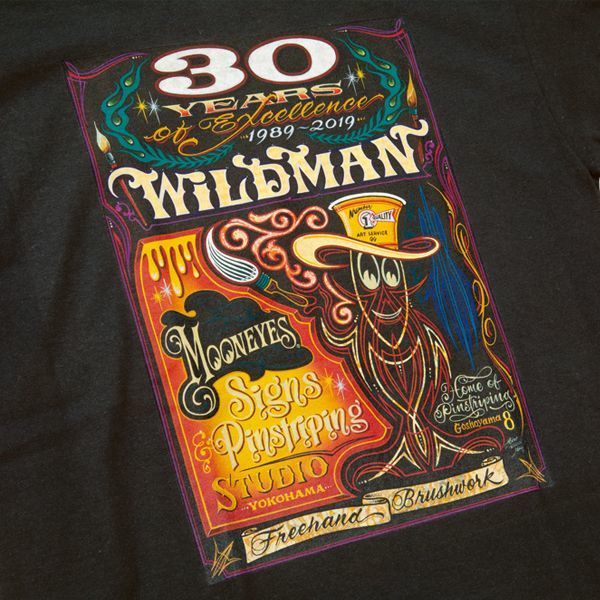 Lサイズ MOONEYES Hiro "Wildman" Ishii 30th Anniversary Tシャツ ムーンアイズ ブラック 送料込み 車 バイク がお好きな方にぜひ_画像3