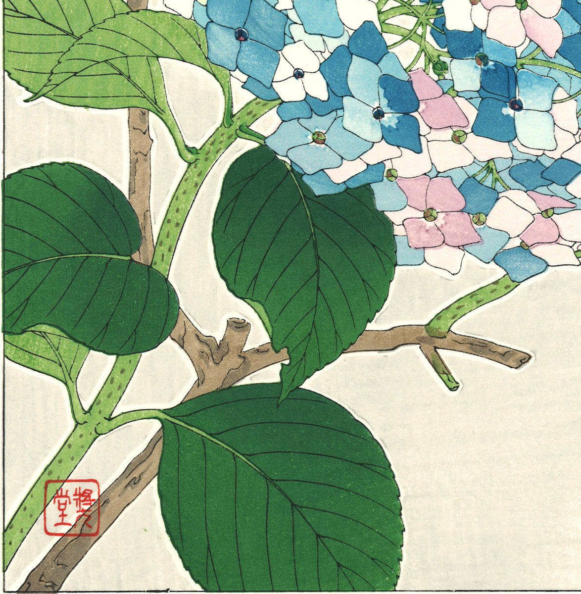 河原崎奨堂 (Kawarazaki Shodo) (1899~1973) 木版画F075 紫陽花 (Hydrangea)初版昭和初期～京都の一流の摺師の技をご堪能下さい。_画像10