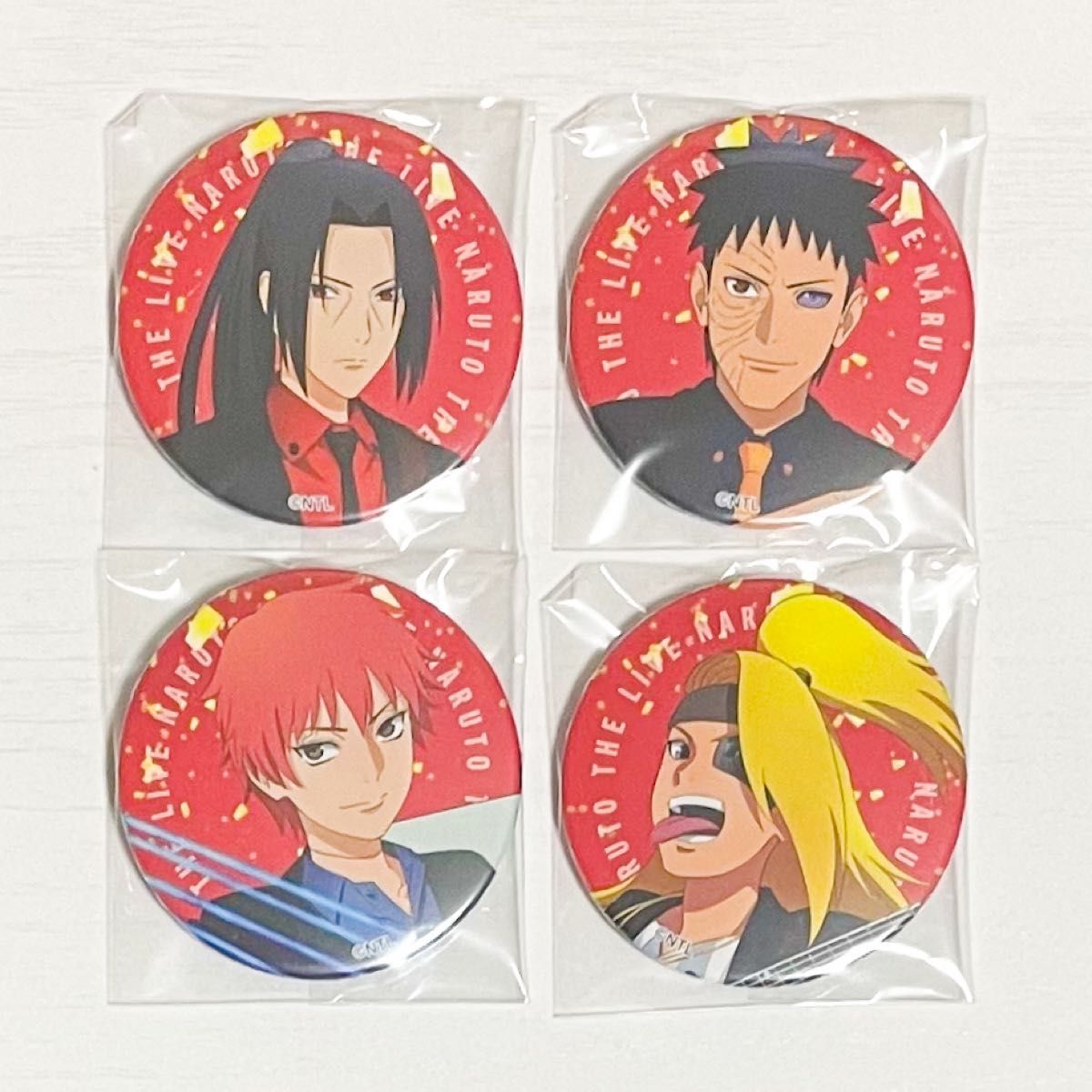 NARUTO The LIVE 缶バッジ ナルト 最終値下げ NARUTO THE LIVE 20周年 缶バッジ 暁 うちはイタチ うちはオビト