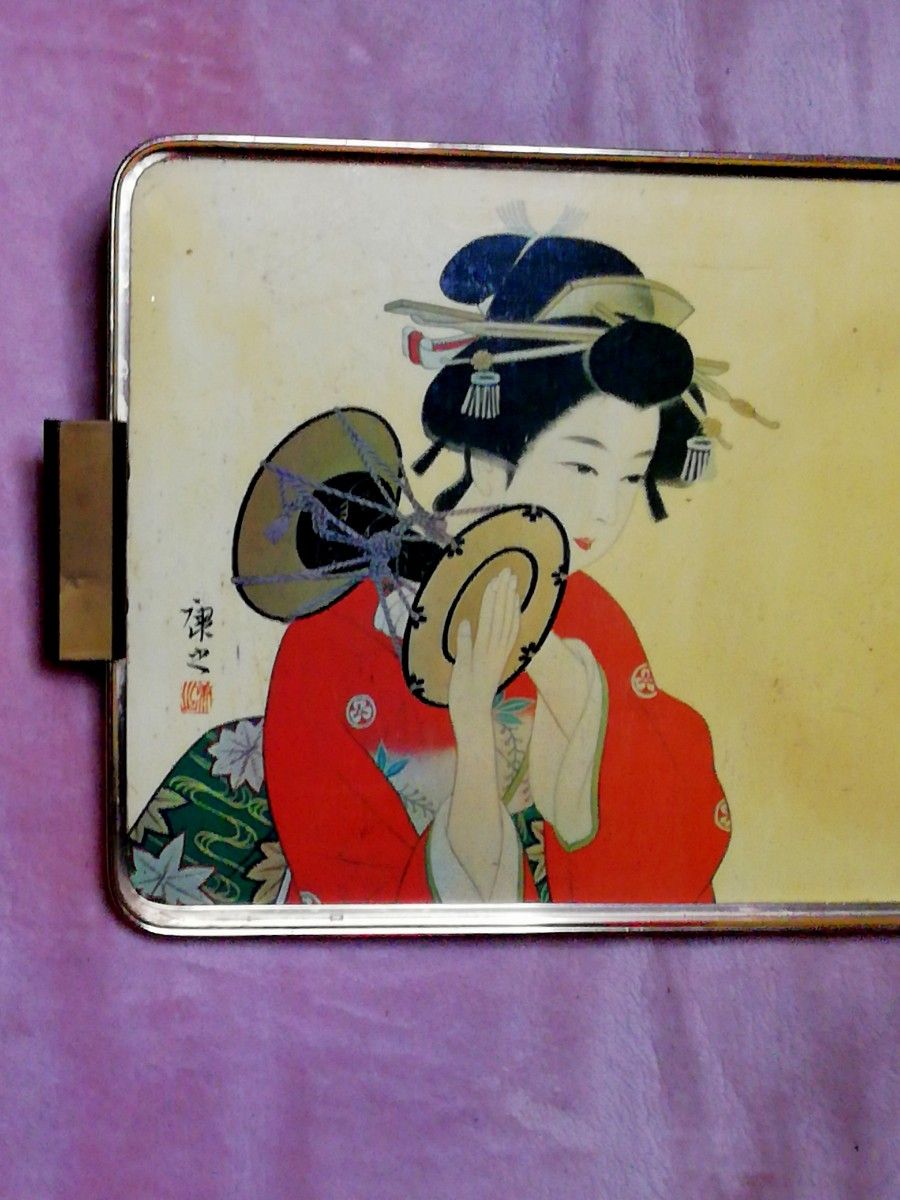 美人画 浮世絵/ 作家物(鑑定済)プラスお盆 美人画 浮世絵(作家物)飾りお盆 日本画