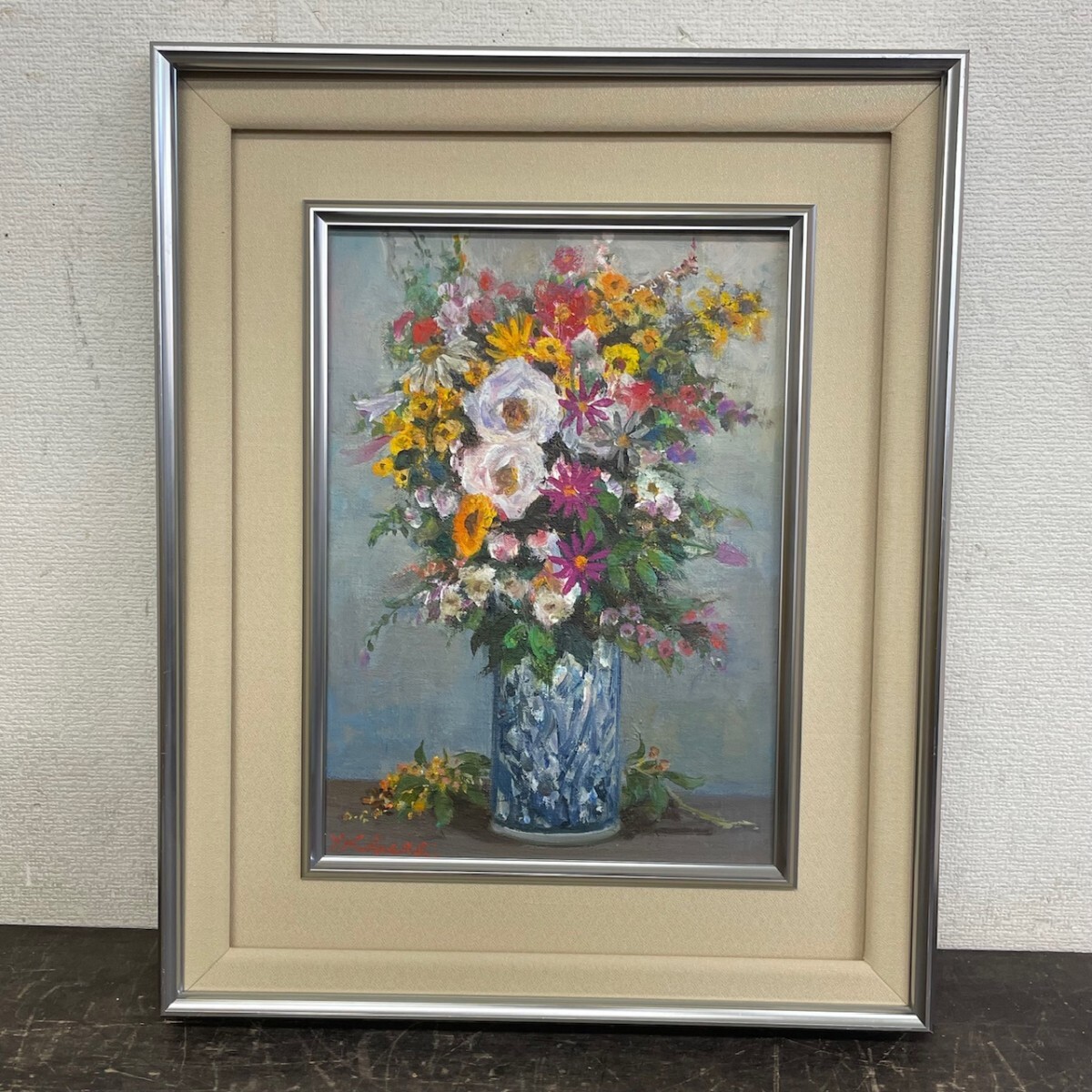 写実画 油彩画 静物画 直筆サインあり 真作!幸崎由之介『早花を盛る』 直筆サイン入り F4 油絵 静物