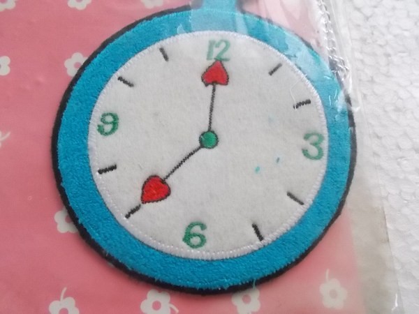 80s Showa Retro k donkey - pocket watch clock Alice badge / patch lovely character pop fancy handicrafts 274