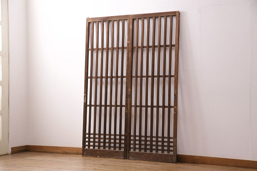 R-049644 アンティーク建具 昭和中期 ガラス入り格子戸2枚セット(玄関 ...