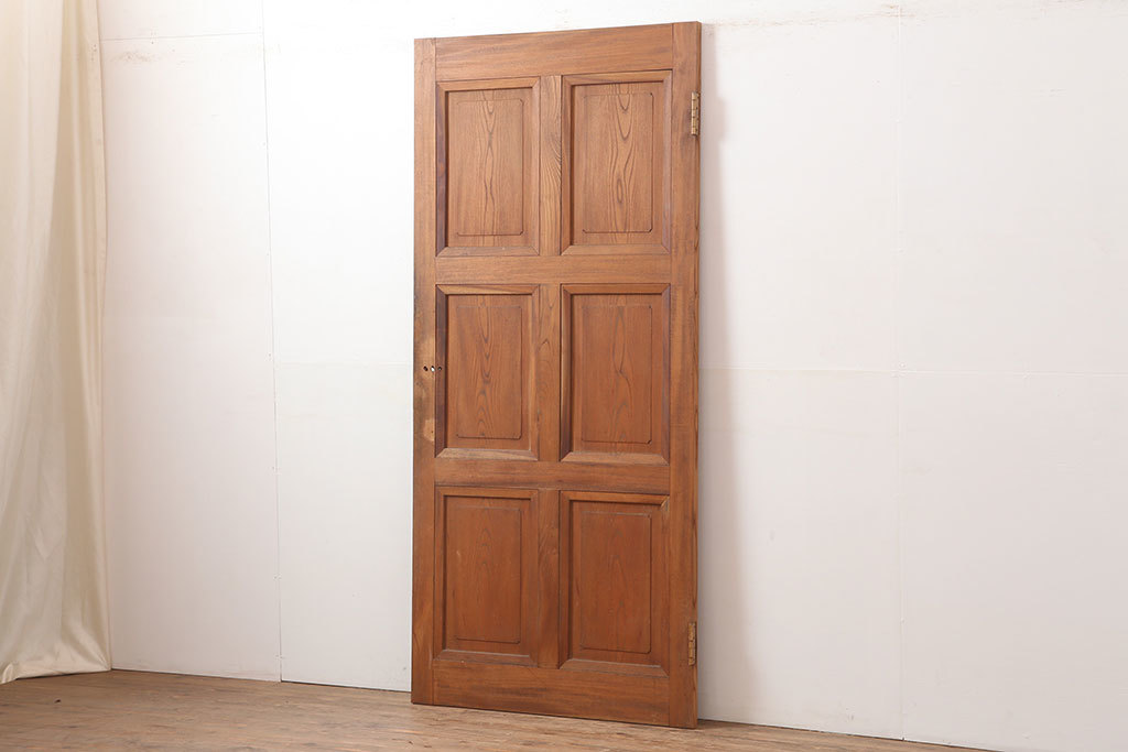 R-044927　アンティーク建具　大正昭和初期　木製　杢目が美しい総ケヤキ材製のドア(木製扉)(R-044927)