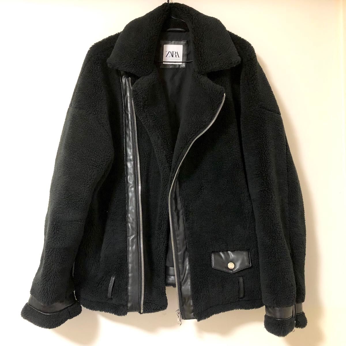 ZARA メンズ ボア ライダース ジャケット Mサイズ ブラック ZARA メンズ ボア ライダース ジャケット Mサイズ ブラック