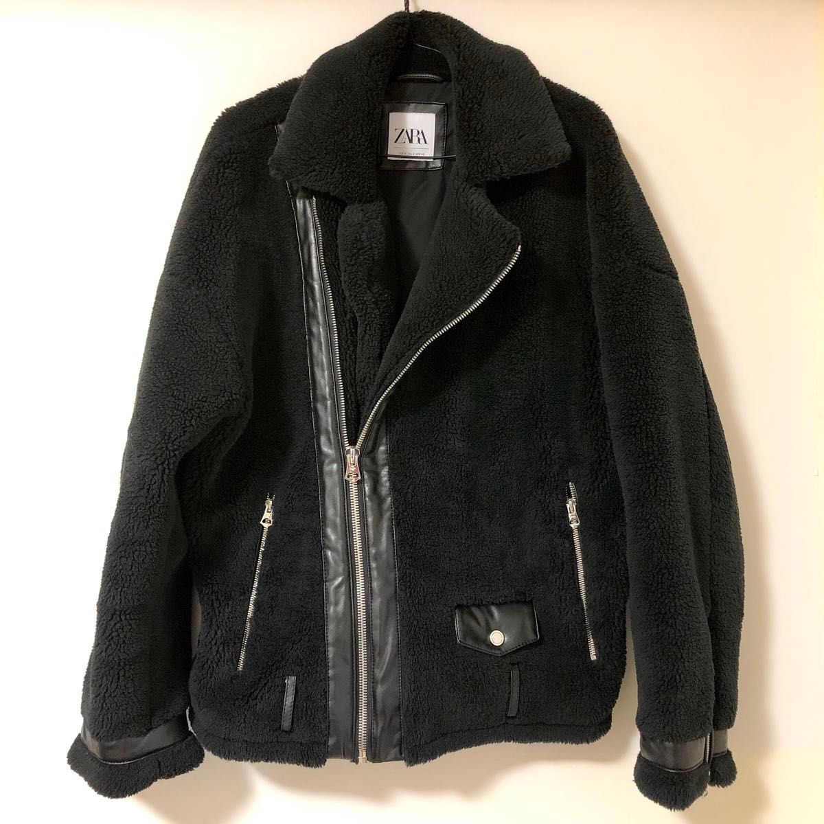 ZARA メンズ ボア ライダース ジャケット Mサイズ ブラック ZARA メンズ ボア ライダース ジャケット Mサイズ ブラック