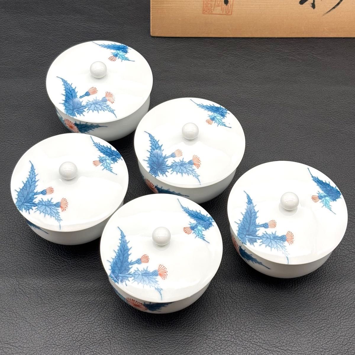 畑萬陶苑 染錦あざみ絵 茶器揃 畑万作/伊万里鍋島焼/美術有田/急須